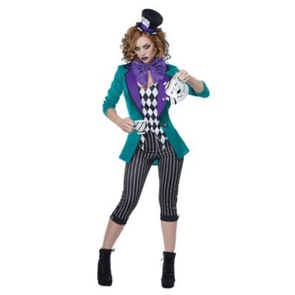 Spirit Halloween Mad as a Hatter Costume Womens Small 6-8 Teal Purple 5pc Set